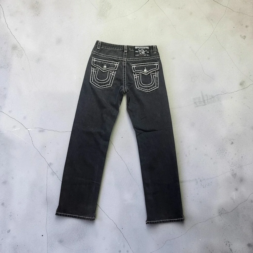 True Religion Joey Super T Jeans Mens 32x33 Black White Contrast Stitch USA Made
